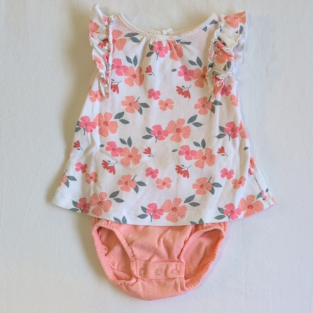 child of mine peach floral cotton bodysuit dress 6-9 months baby girl